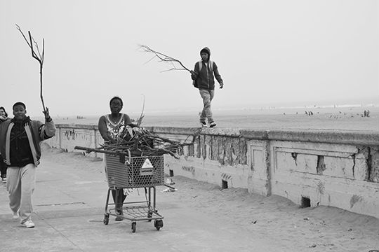 photo gypsies collecting wood ocean beach san francisco california