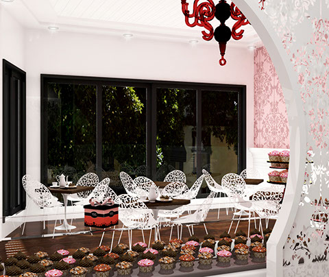 cupcake store seating area rendering