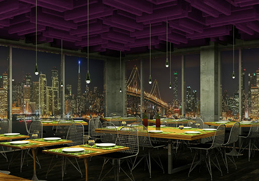 hotel restaurant rendering with san francisco view