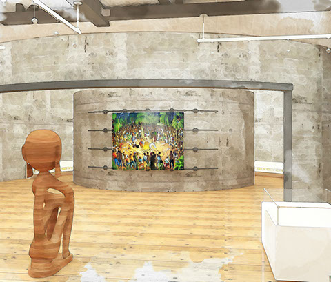 exhibition space rendering with haitian art